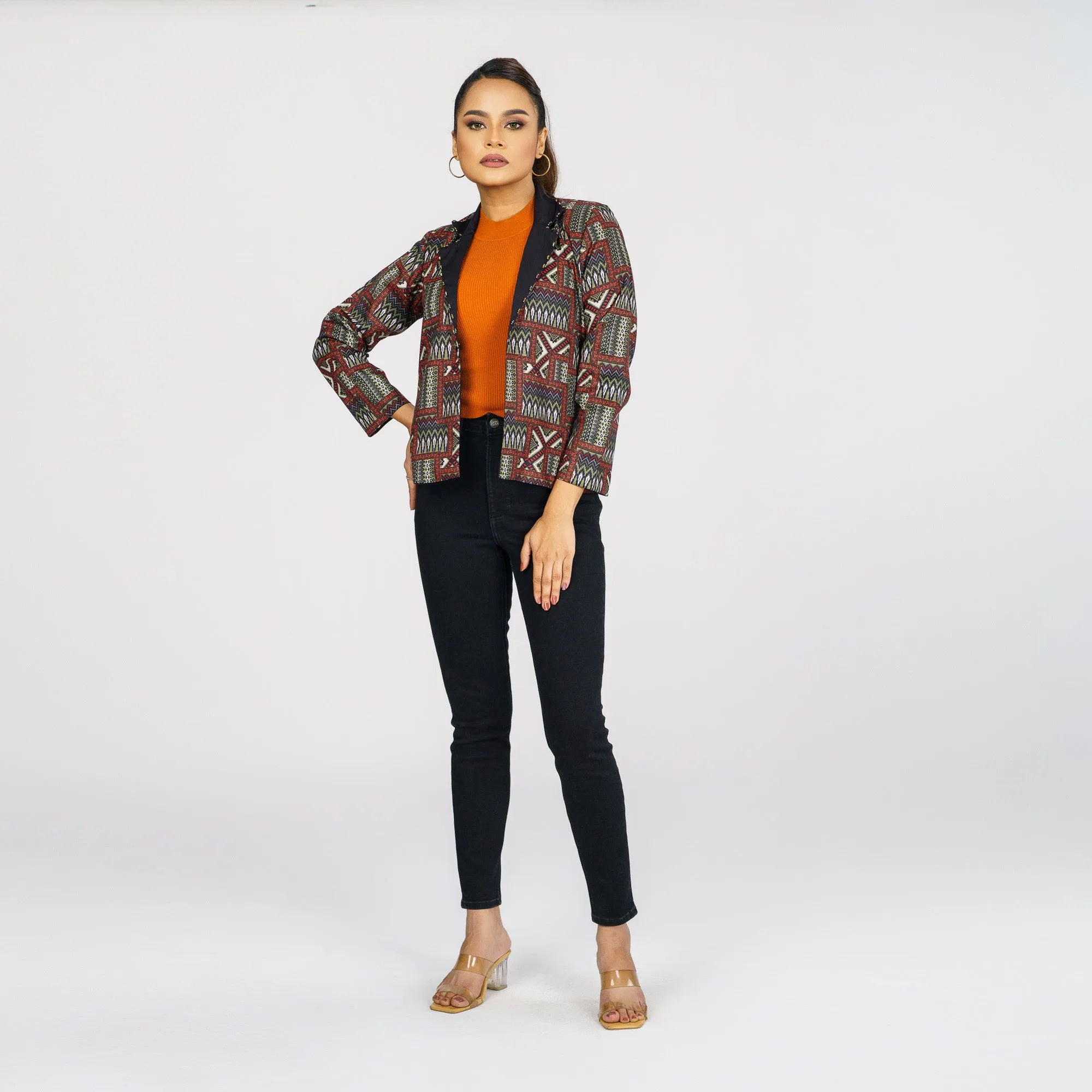 Womens Black & Olive Ethnic Jacket