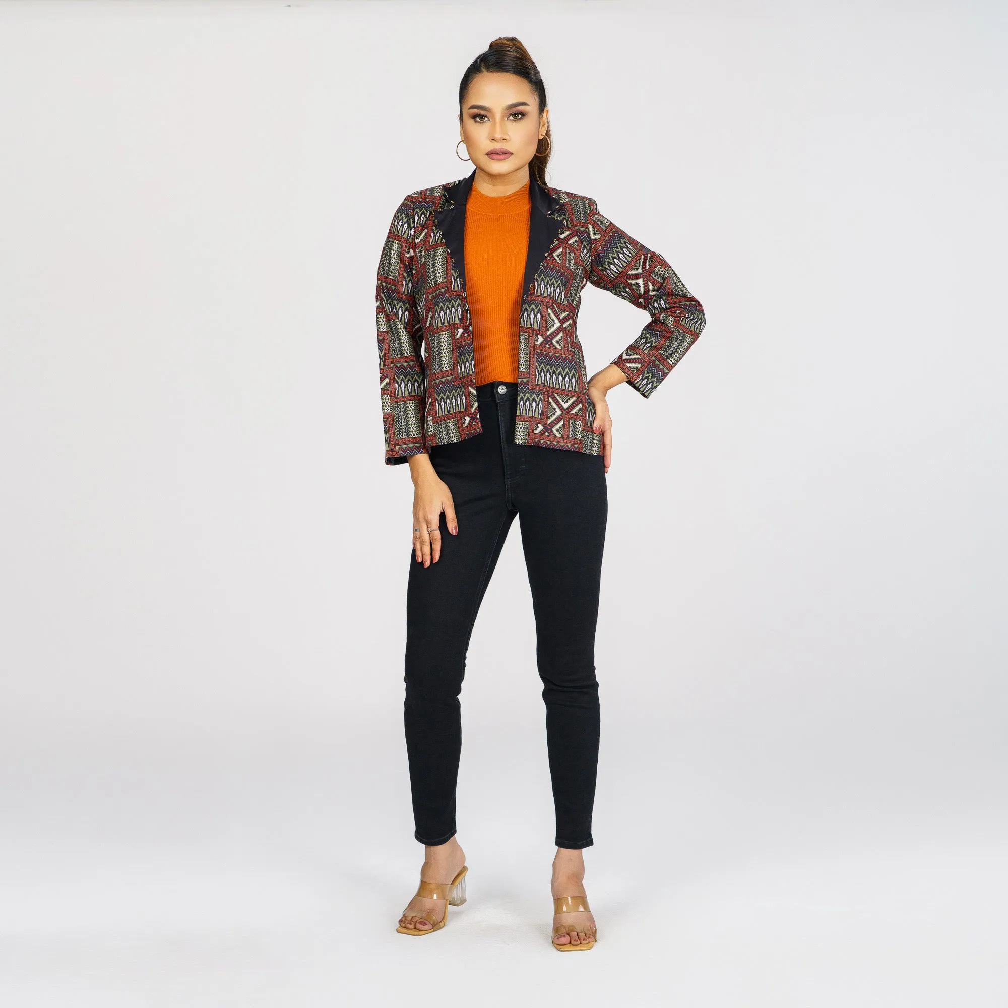 Womens Black & Olive Ethnic Jacket