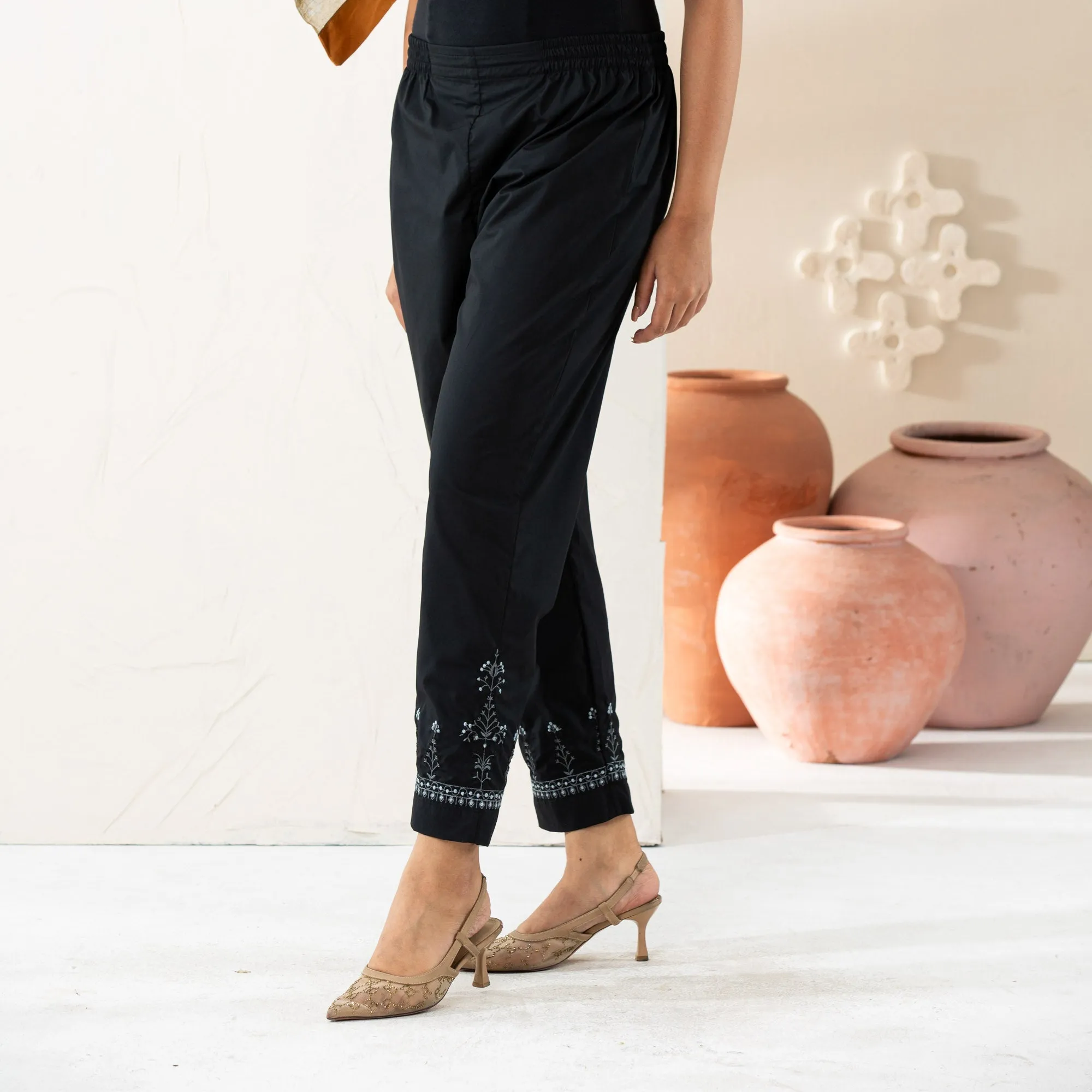 Womens Black Embroidered Bottom