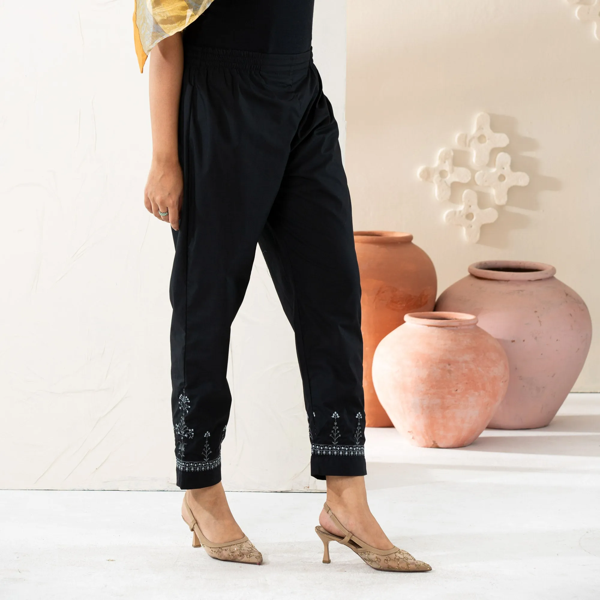 Womens Black Embroidered Bottom