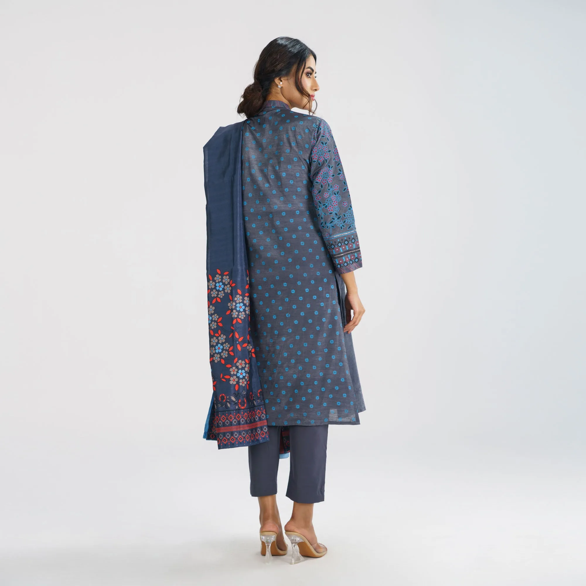 Womens Bluish Grey 3-Piece Ethnic Set