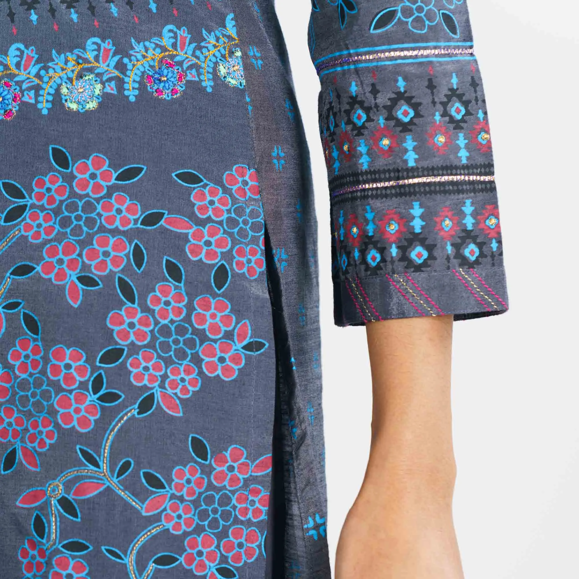 Womens Bluish Grey 3-Piece Ethnic Set