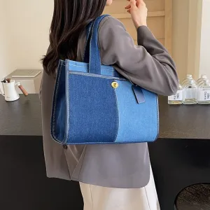 Women's Denim Fashion Color Contrast Stitching Commute Shoulder Bags