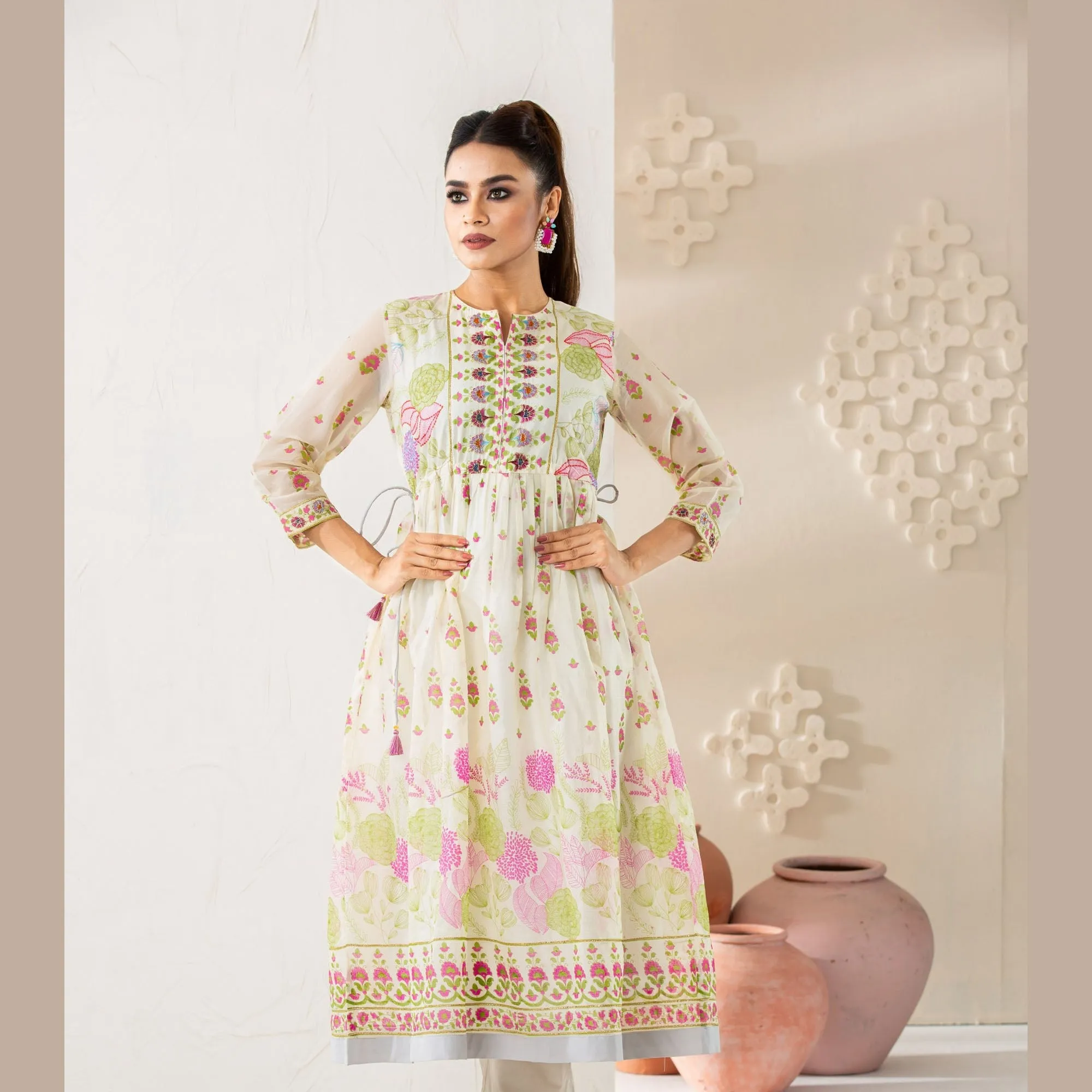 Womens Ethnic Premium Kurti-White