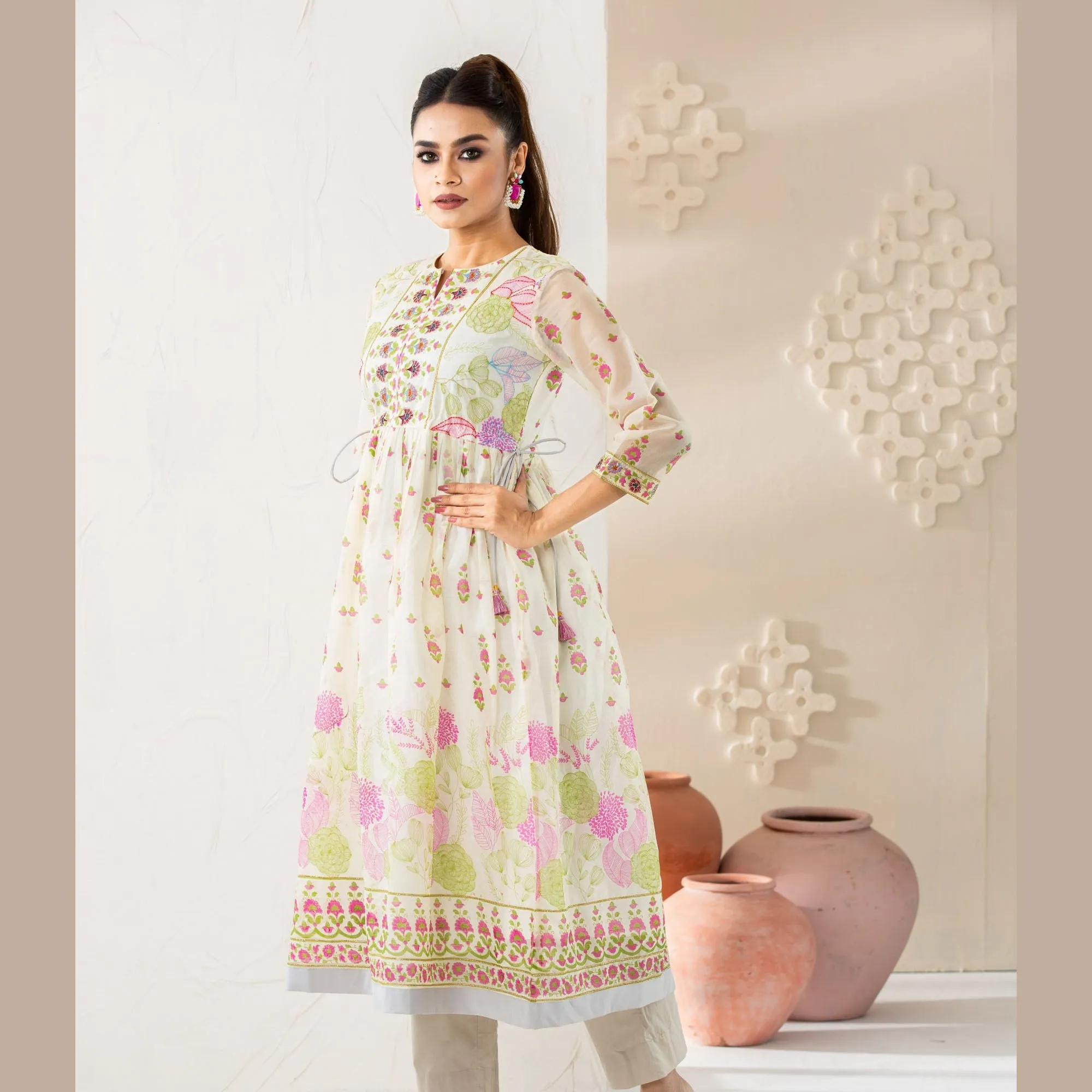 Womens Ethnic Premium Kurti-White