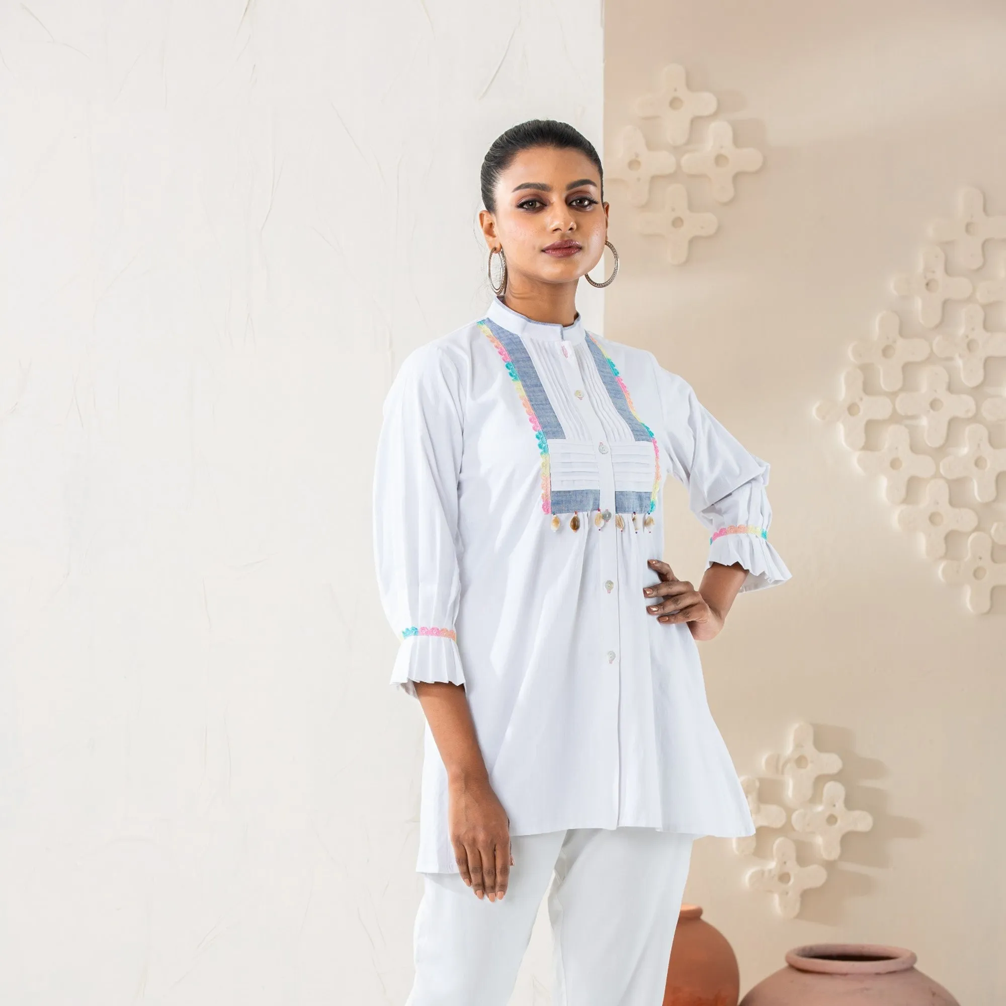 Womens Ethnic Top-White