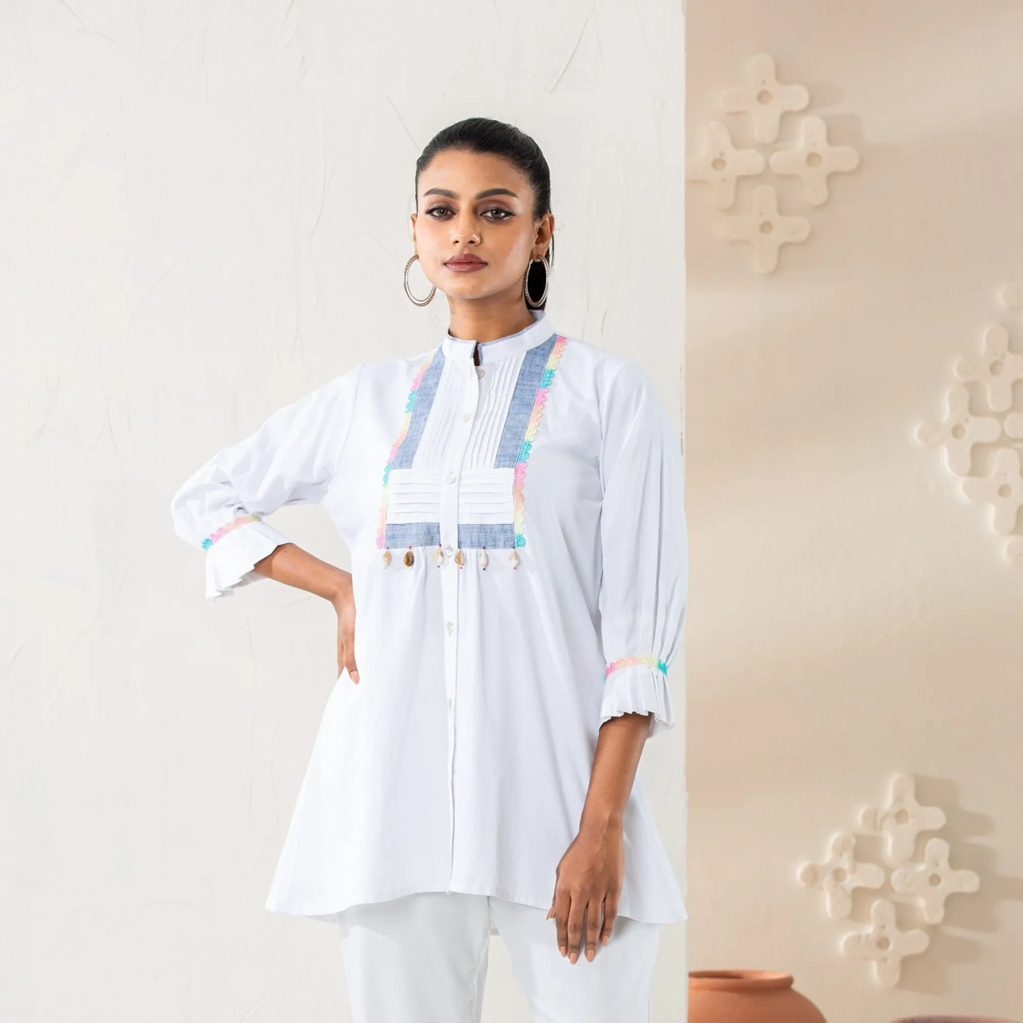 Womens Ethnic Top-White