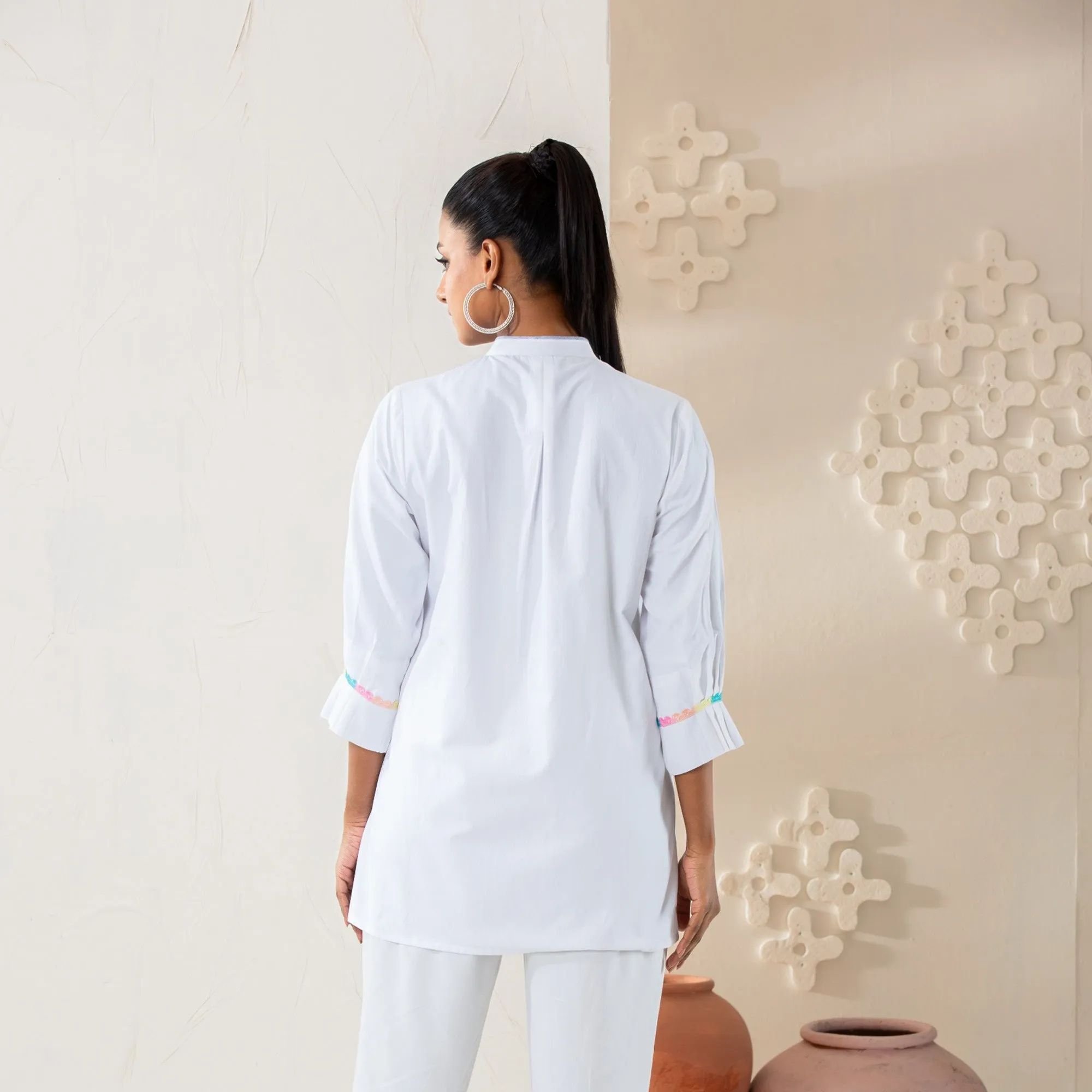 Womens Ethnic Top-White