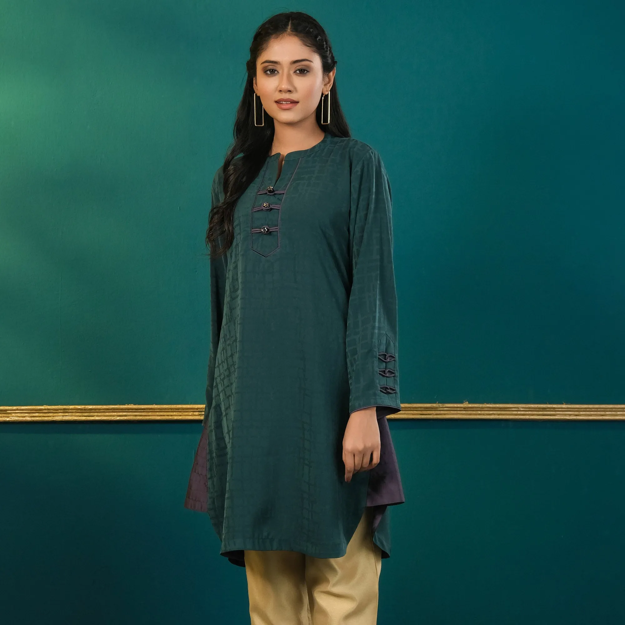 Womens Green Karchupi Silk Tunic