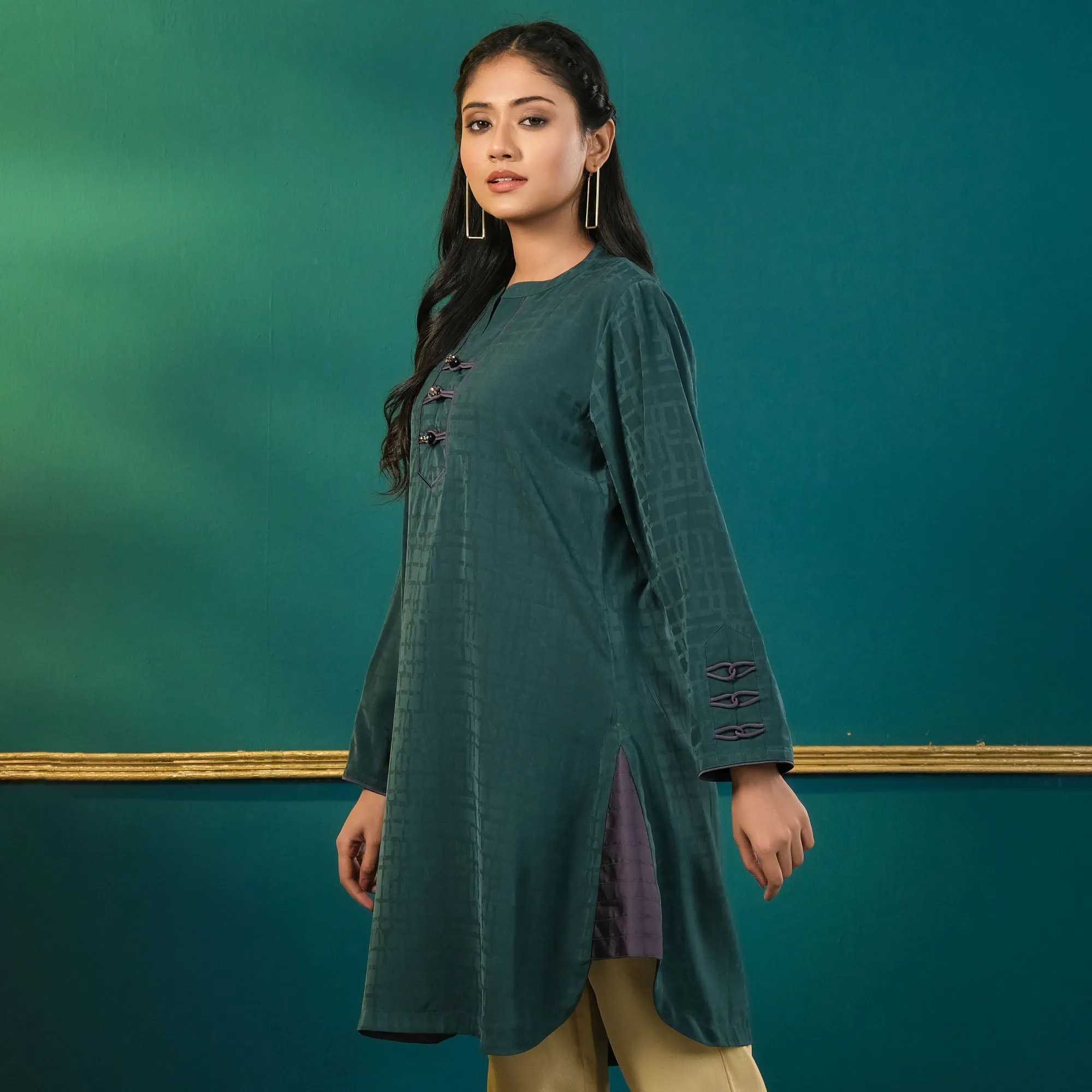 Womens Green Karchupi Silk Tunic