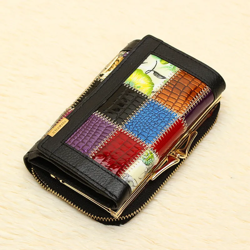 Women's Leather Wallet Leather Plaid Clutch Bag Small Wallet Fashion Handbag