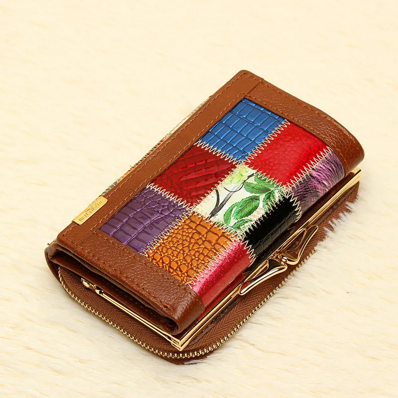 Women's Leather Wallet Leather Plaid Clutch Bag Small Wallet Fashion Handbag