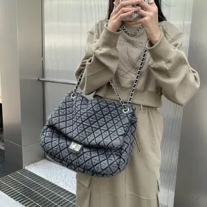 Women's Plaid Washcloth Large Capacity Big Rhombic Crossbody Bags
