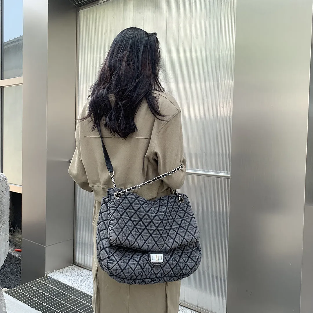 Women's Plaid Washcloth Large Capacity Big Rhombic Crossbody Bags