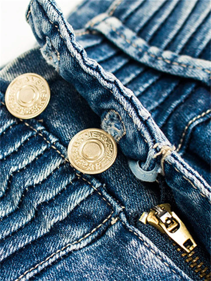 Women's Street Style Super Cool Ripped Denim Jeans for Motorcycle