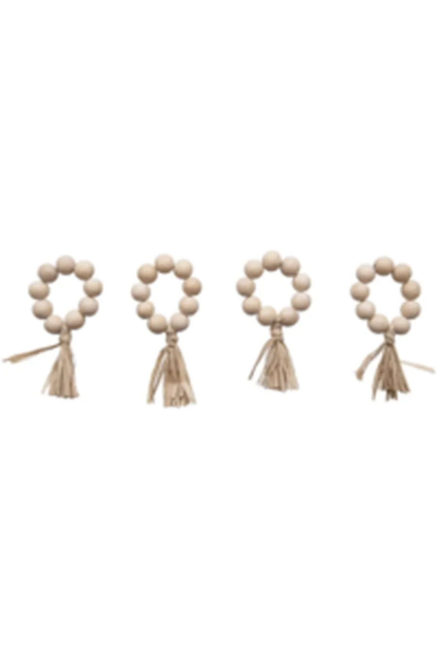 Wood Bead Napkin Rings with Raffia Tassel
