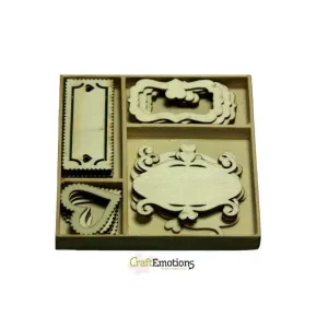 Wooden Ornament Decorations Embellishments Toppers 4 x Assorted Design Fantasy Frames