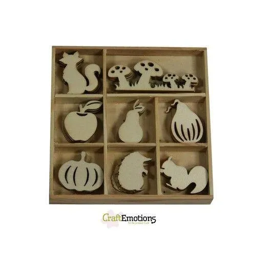Wooden Ornament Decorations Embellishments Toppers 8 x Assorted Design Mushroom Fox Pumpkin