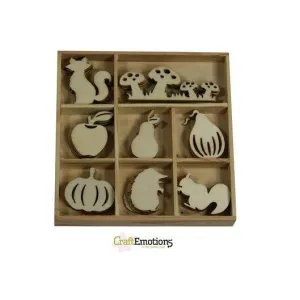 Wooden Ornament Decorations Embellishments Toppers 8 x Assorted Design Mushroom Fox Pumpkin
