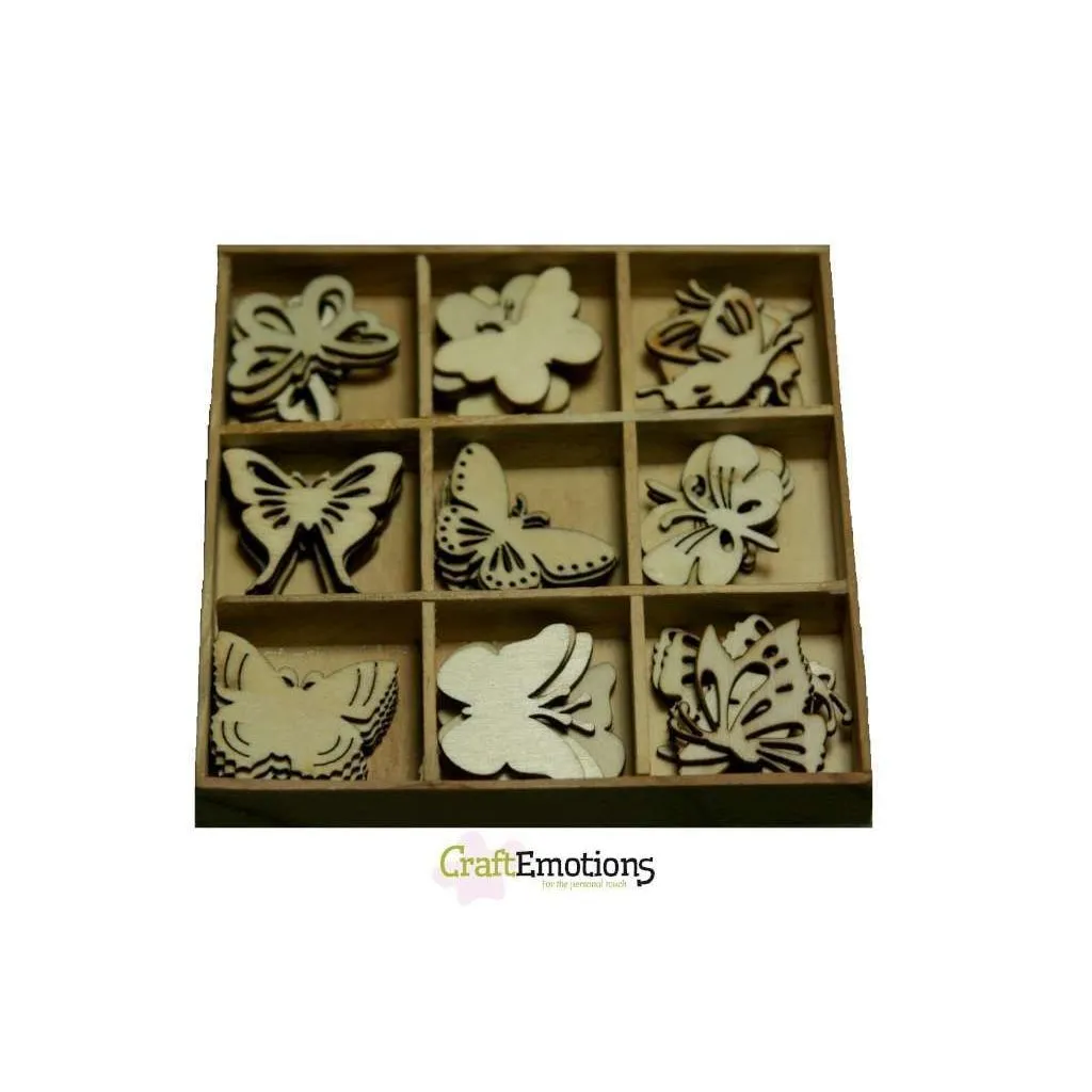 Wooden Ornament Decorations Embellishments Toppers 9 x Assorted Design Botanical Butterflies