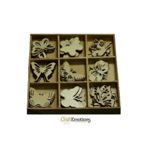 Wooden Ornament Decorations Embellishments Toppers 9 x Assorted Design Botanical Butterflies