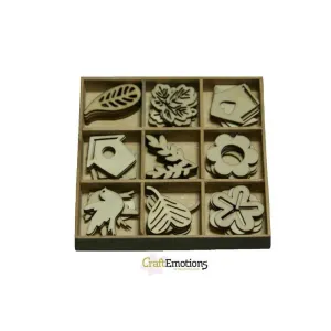 Wooden Ornament Decorations Embellishments Toppers 9 x Assorted Design Flowers Leaves Birds Houses Garden No 1