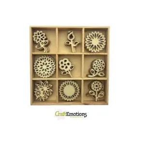 Wooden Ornament Decorations Embellishments Toppers 9 x Assorted Design Flowers