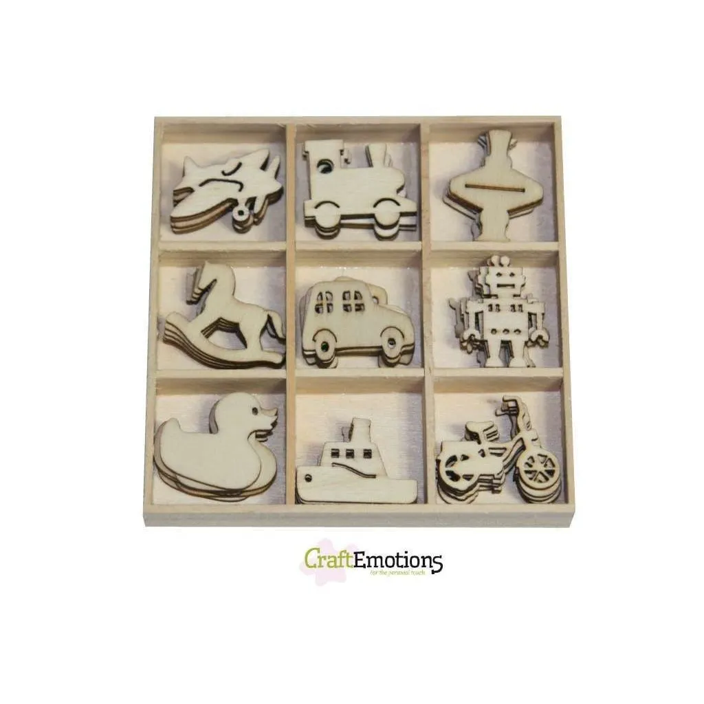 Wooden Ornament Decorations Embellishments Toppers 9 x Assorted Design Toys