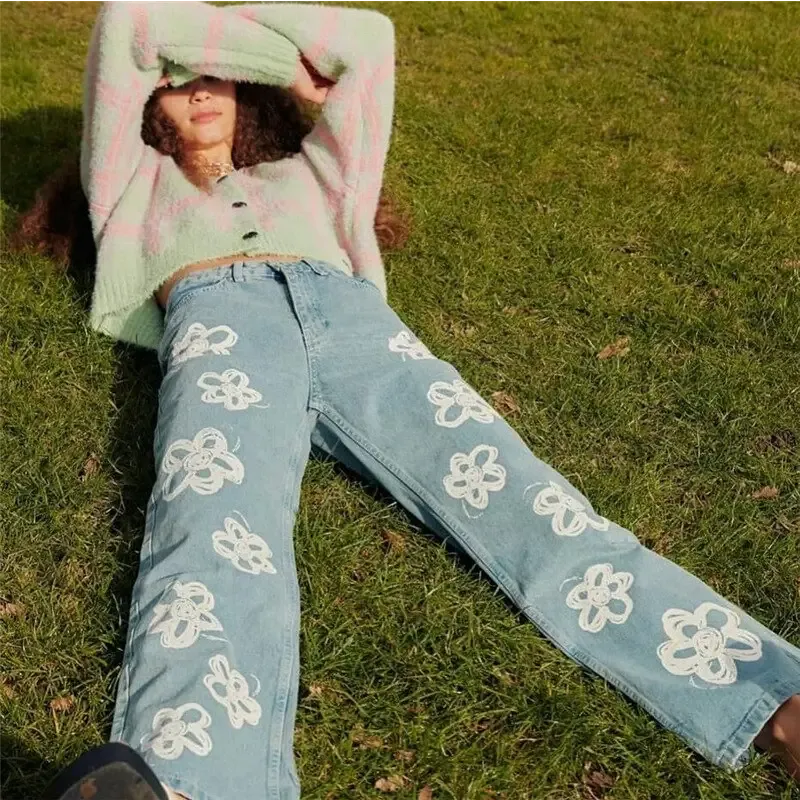Y2K Floral Jeans - Chic and Trendy Bohemian Style