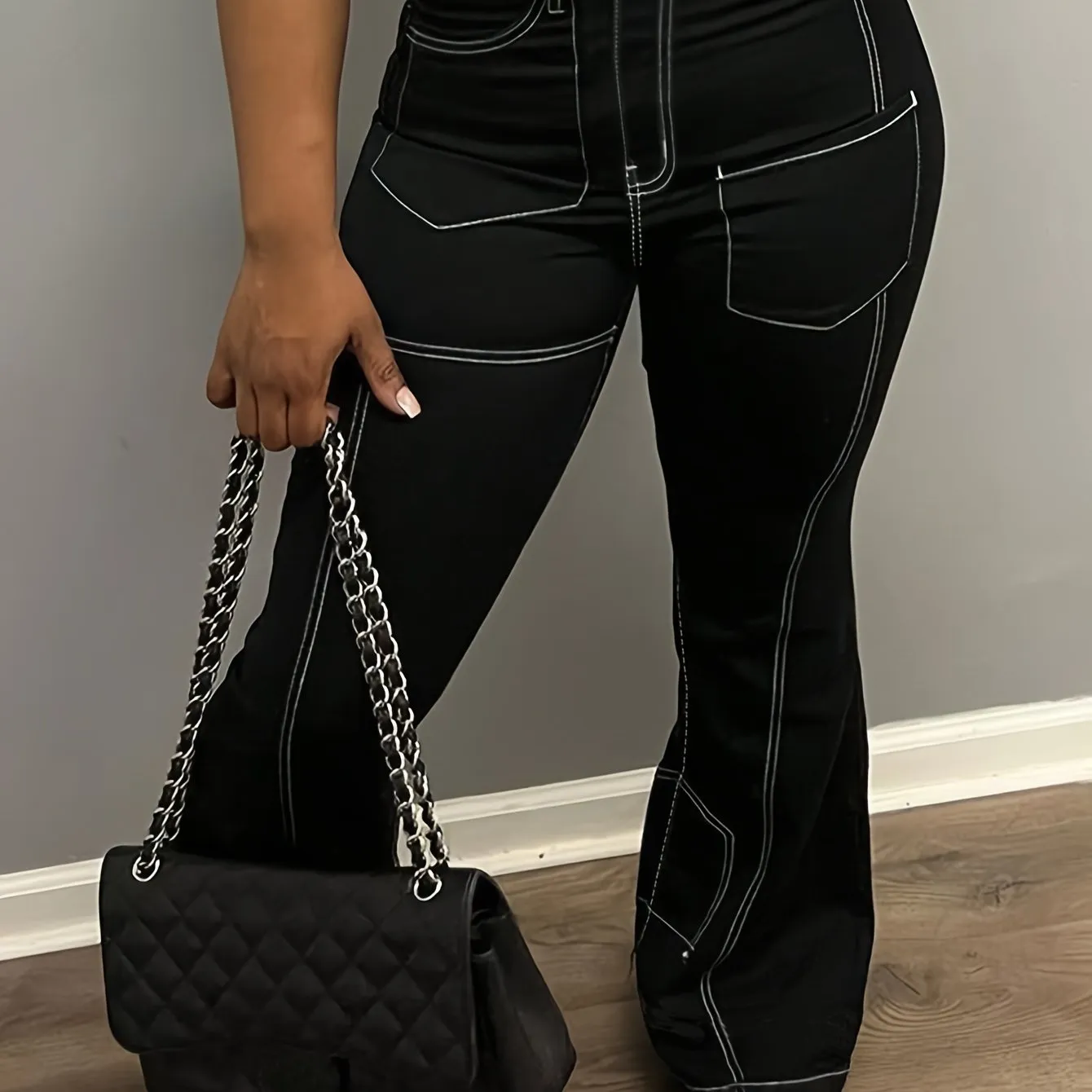 Y2K Street Style Black Flap Pocket Cargo Jeans