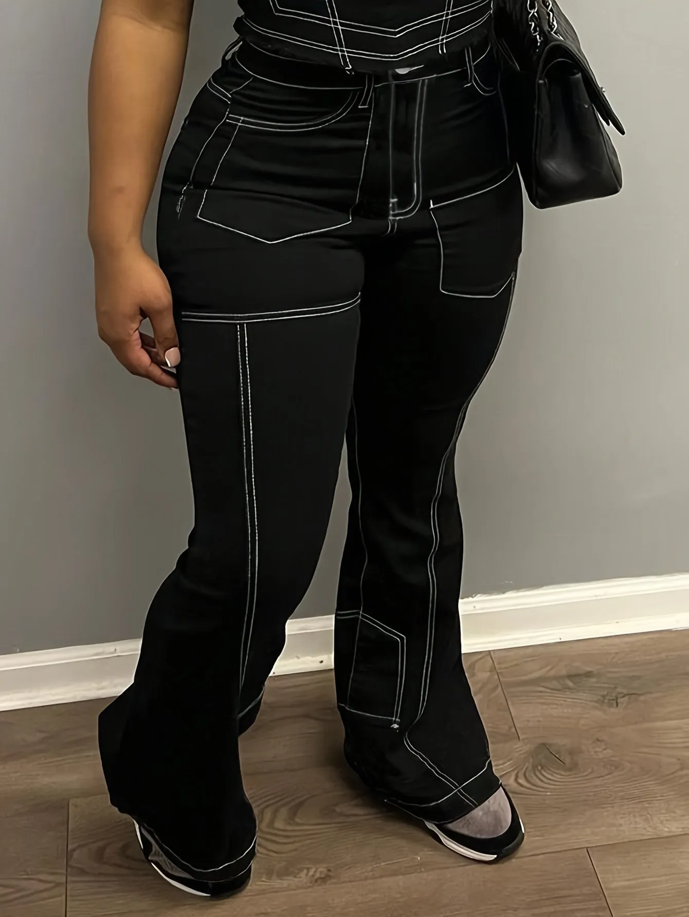 Y2K Street Style Black Flap Pocket Cargo Jeans