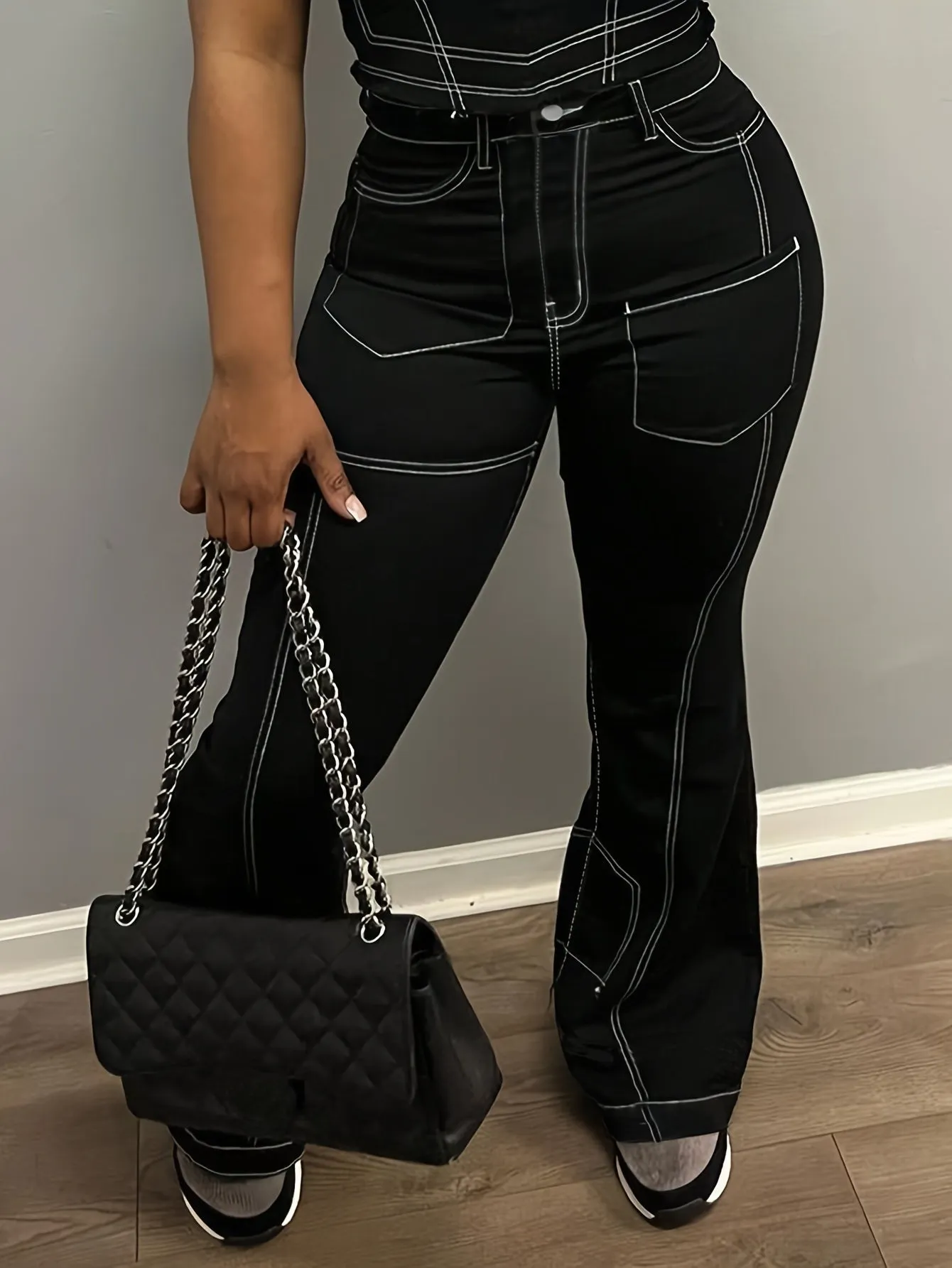 Y2K Street Style Black Flap Pocket Cargo Jeans