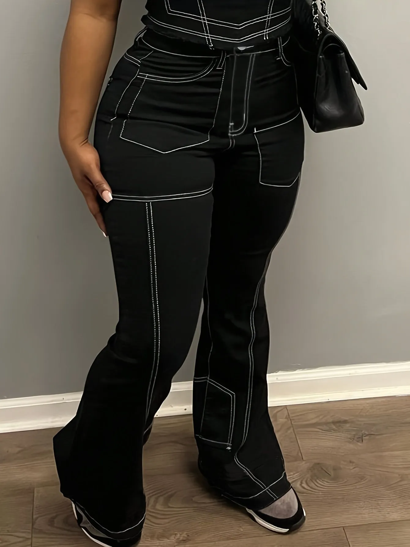Y2K Street Style Black Flap Pocket Cargo Jeans