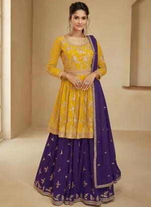 Yellow and Purple Embroidered Lehenga Choli
