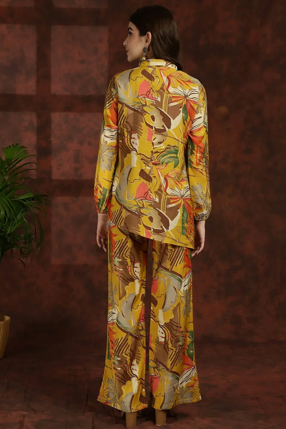 Yellow Floral Printed Tunic Palazzo Ethnic Co-Ord Set for Women | S-3XL | Claura