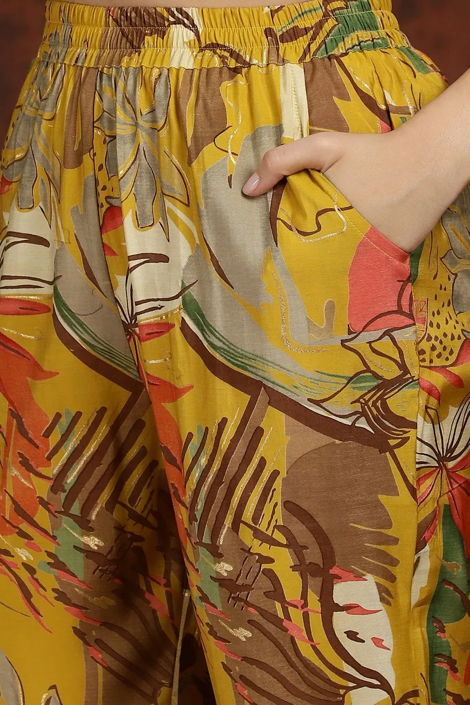 Yellow Floral Printed Tunic Palazzo Ethnic Co-Ord Set for Women | S-3XL | Claura