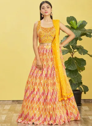 Yellow Multi Embroidery Printed Lehenga Choli