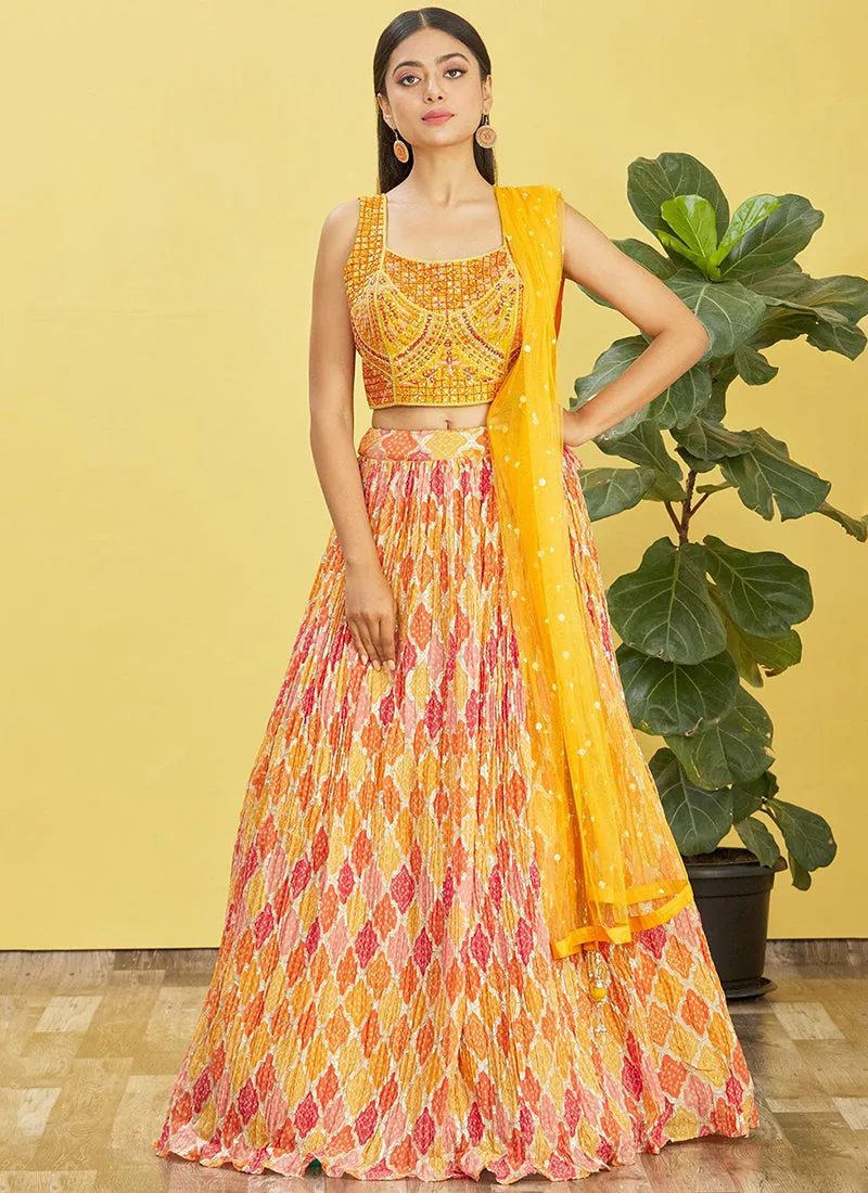 Yellow Multi Embroidery Printed Lehenga Choli
