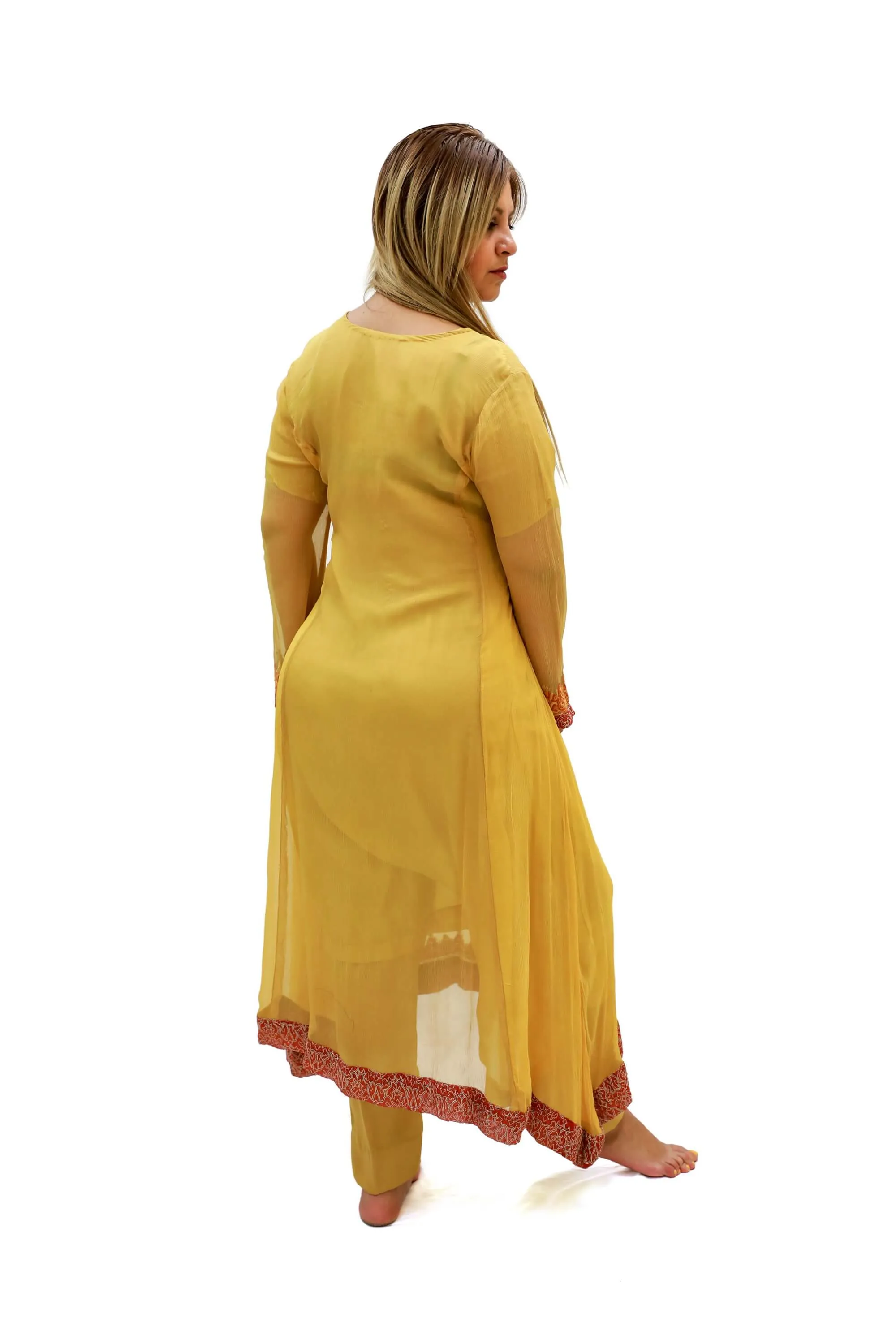 Yellow-Mustard Silk & Chiffon Salwar Kameez-Suit