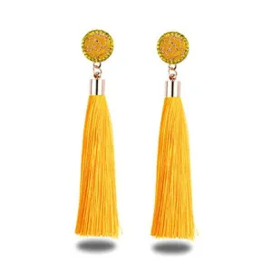 Yellow Tassel Fringe Rhinestone Earrings