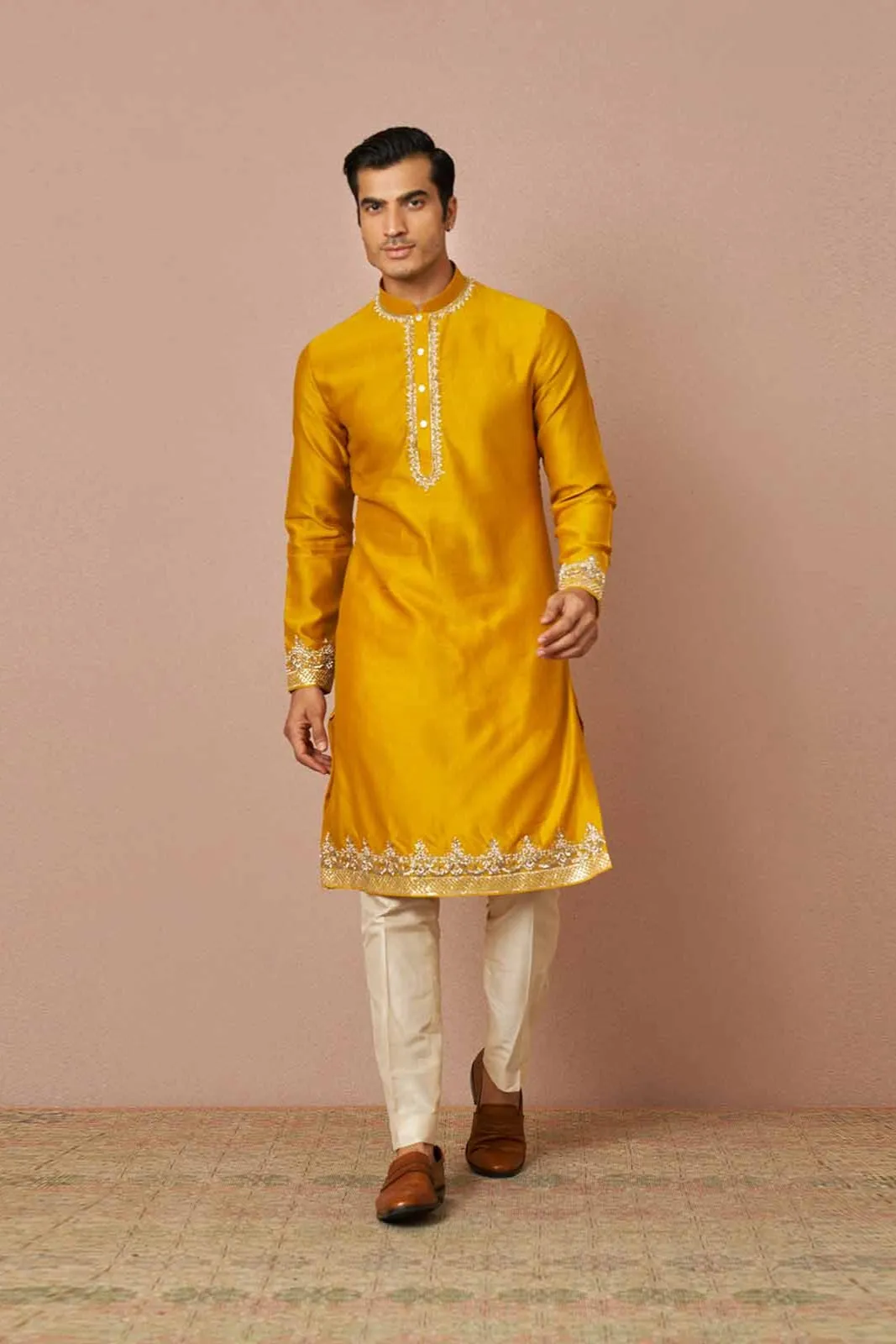 YELLOW ZARDOSI EMBROIDERED KURTA SET
