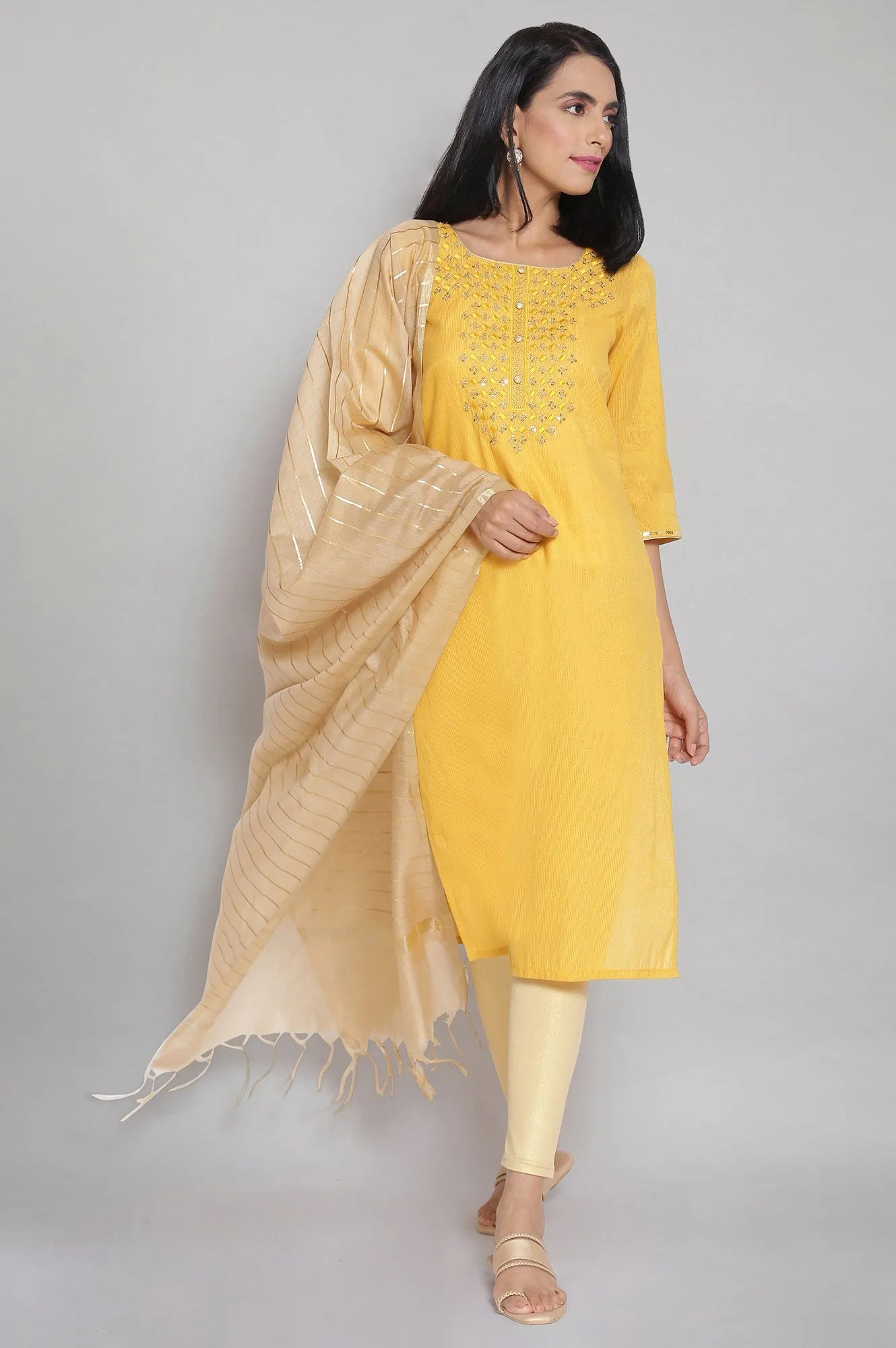 Yellow Zari Embroidered kurta