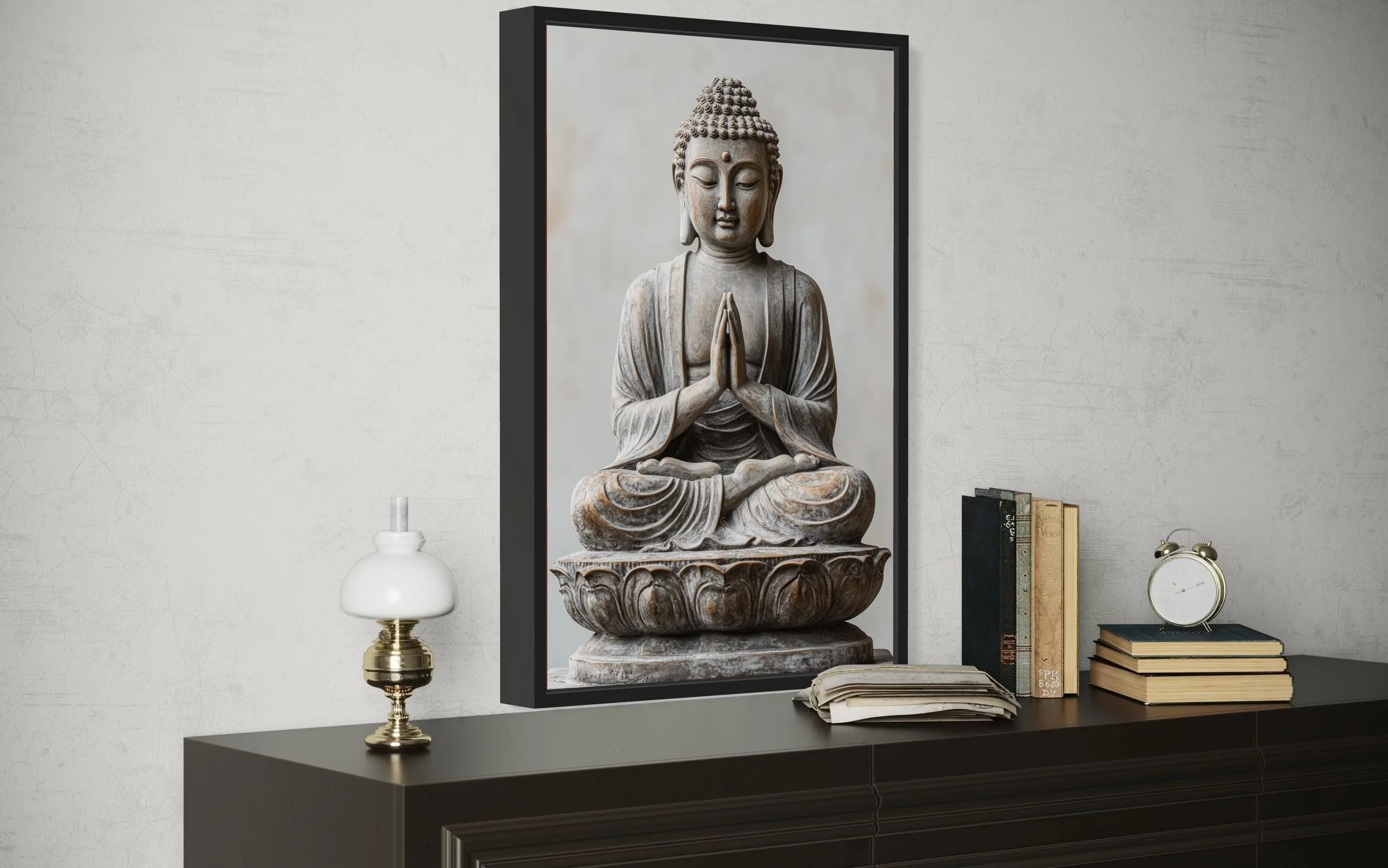 Zen Buddha Statue Painting Framed Canvas Wall Art