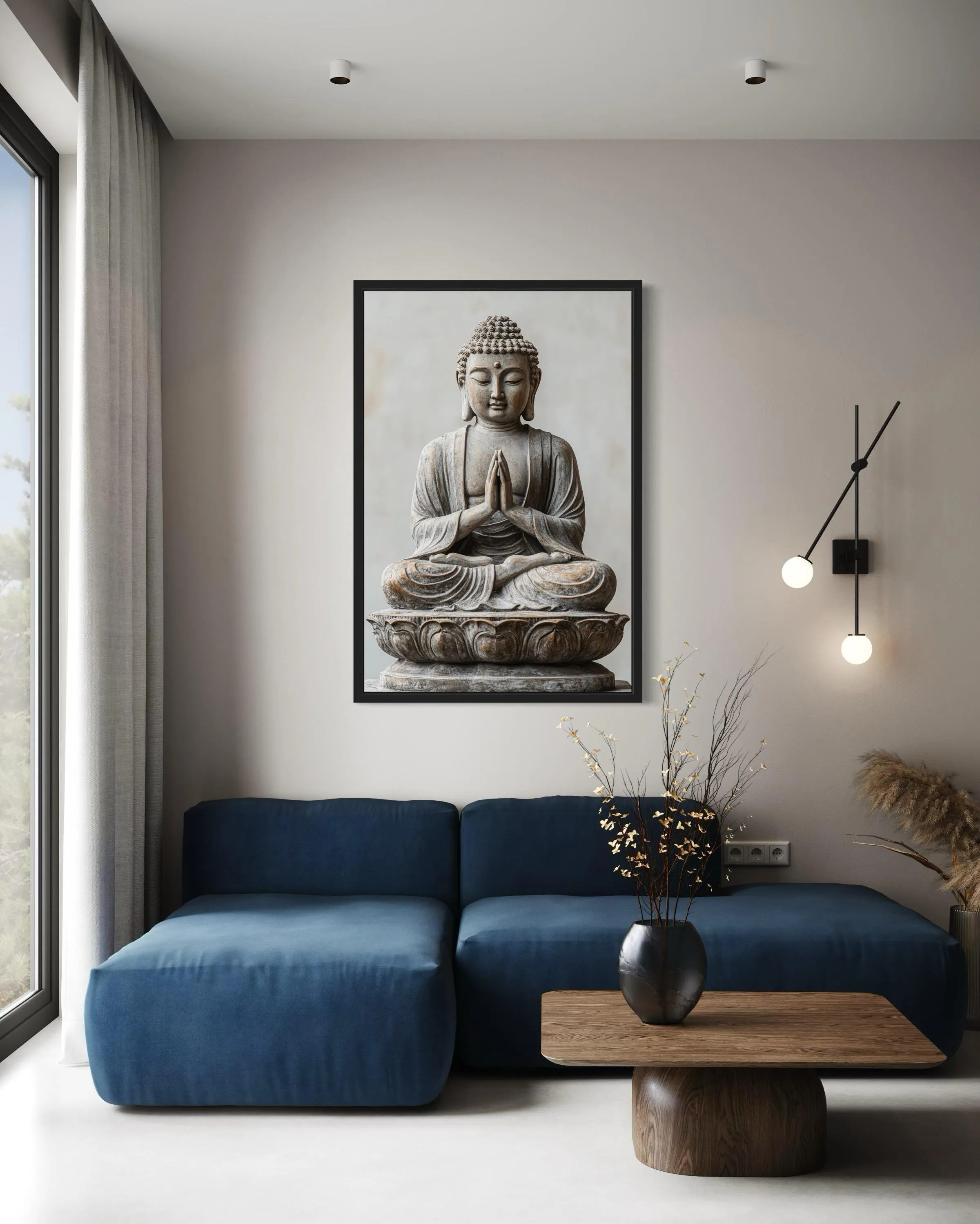 Zen Buddha Statue Painting Framed Canvas Wall Art