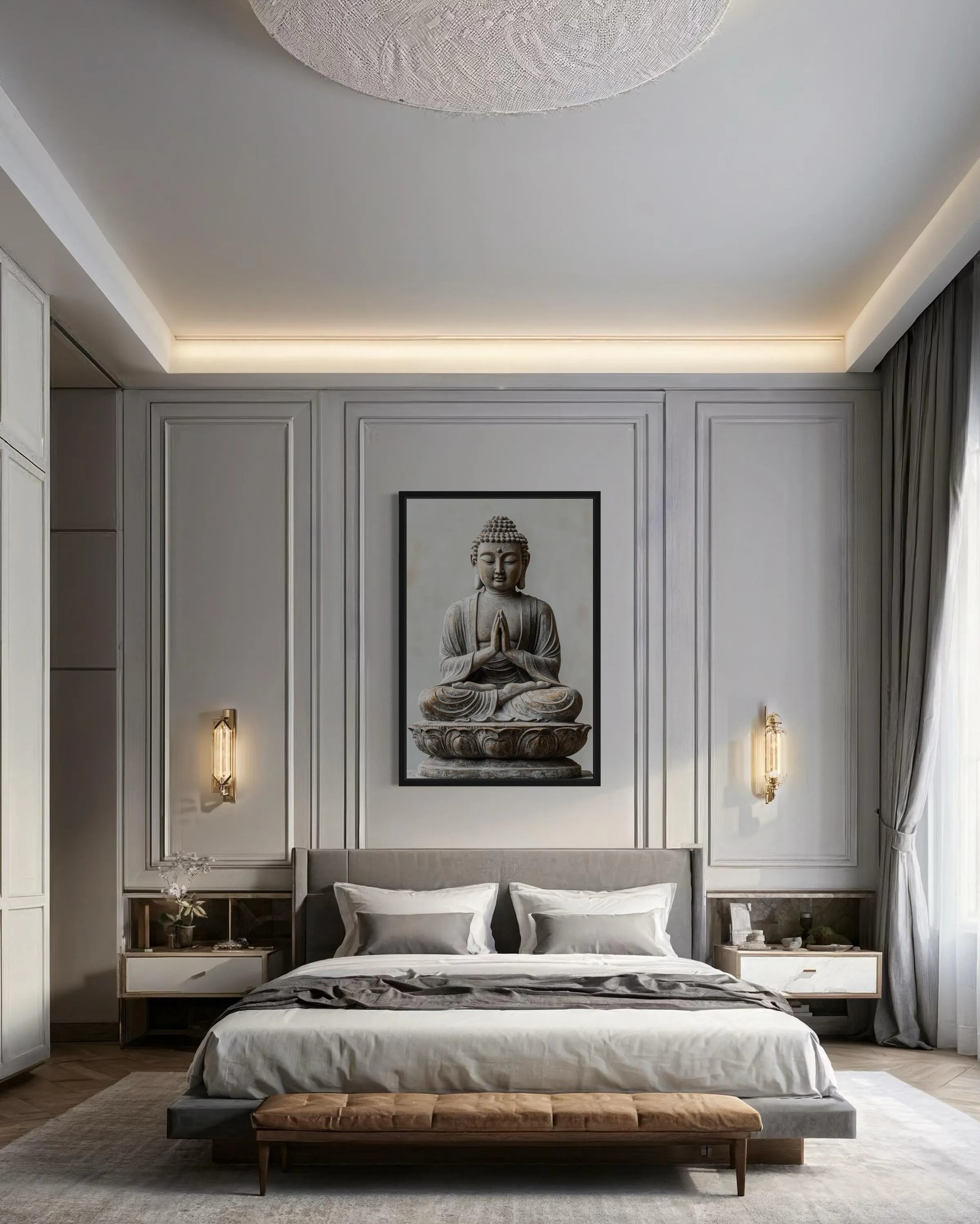 Zen Buddha Statue Painting Framed Canvas Wall Art