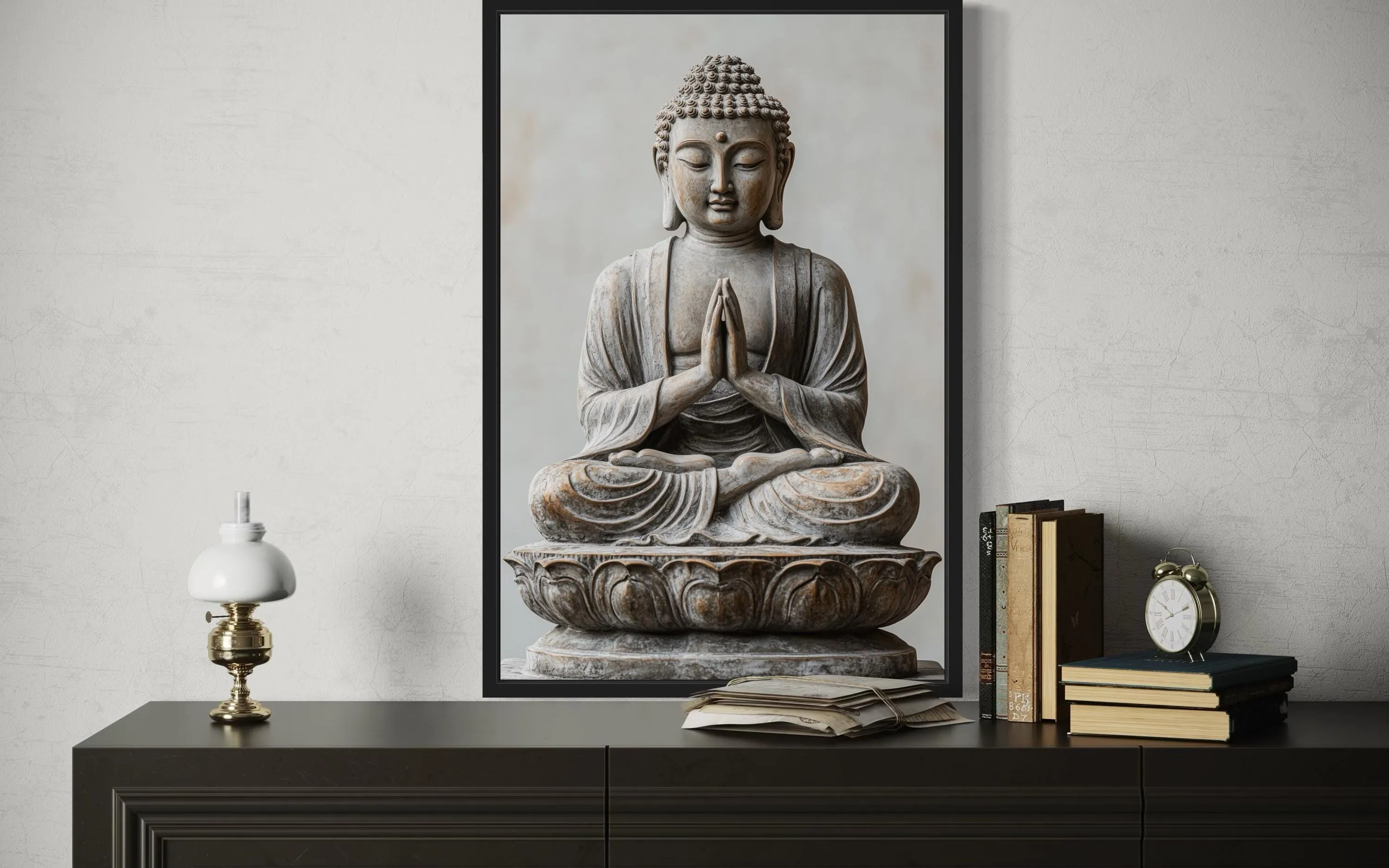 Zen Buddha Statue Painting Framed Canvas Wall Art