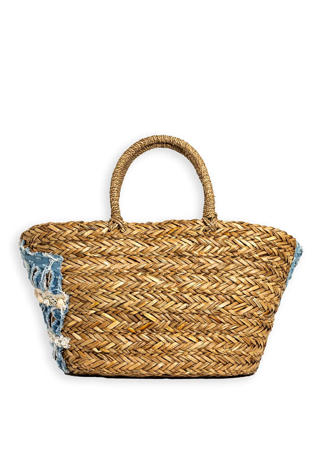 Zen Collection Ripped Denim Woven Tote Bag, Blue